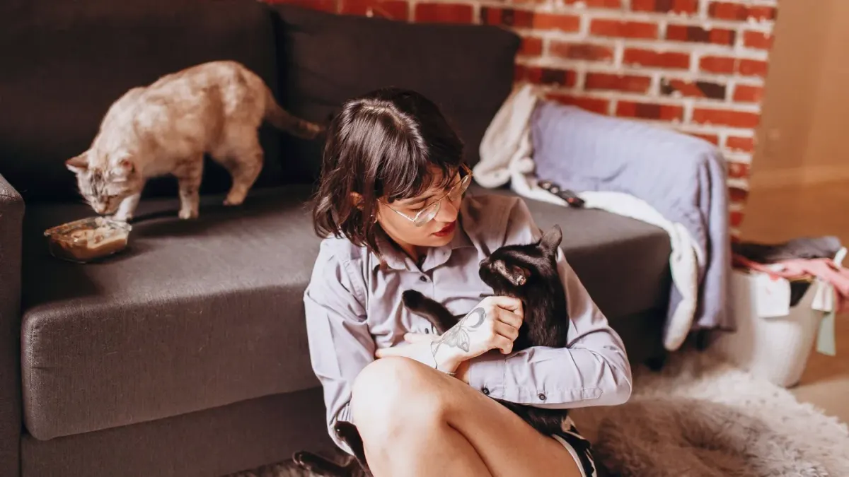 Dog owner at home