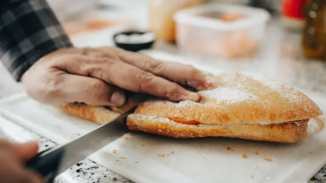 Dog owner preparing a meal