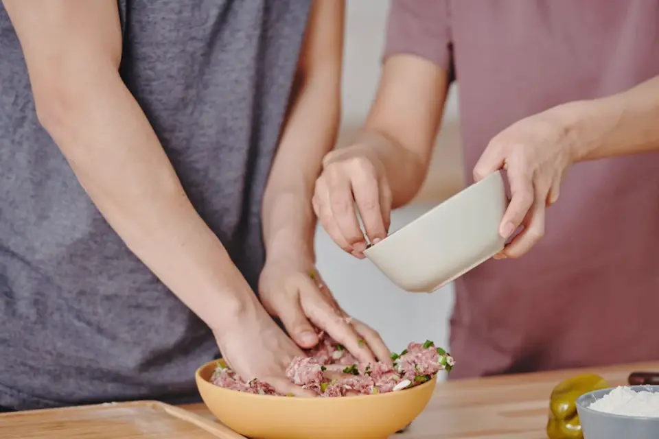 Dog owner preparing dog food kitchen