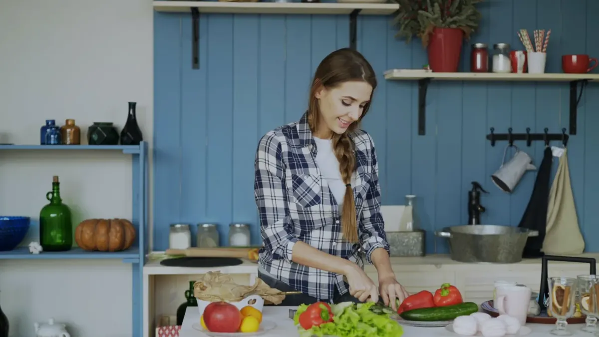 Dog owner preparing dog food kitchen