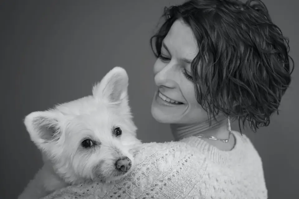 Dog with an owner at home